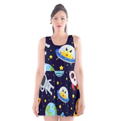 Space Seamless Pattern Scoop Neck Skater Dress