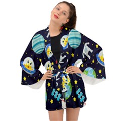 Space Seamless Pattern Long Sleeve Kimono