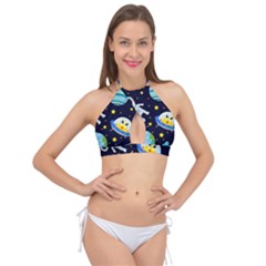 Space Seamless Pattern Cross Front Halter Bikini Top