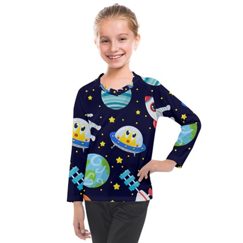 Space Seamless Pattern Kids  Long Mesh Tee by Vaneshart