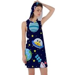 Space Seamless Pattern Racer Back Hoodie Dress by Vaneshart