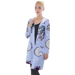 Seamless Pattern With Space Theme Hooded Pocket Cardigan by Vaneshart