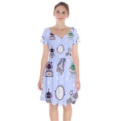 Seamless Pattern With Space Theme Short Sleeve Bardot Dress by Vaneshart