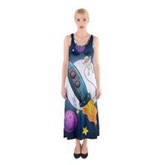 Spaceship Astronaut Space Sleeveless Maxi Dress by Vaneshart