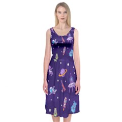 Space Seamless Pattern Midi Sleeveless Dress by Vaneshart