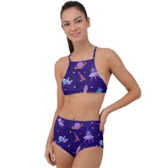 Space Seamless Pattern High Waist Tankini Set by Vaneshart