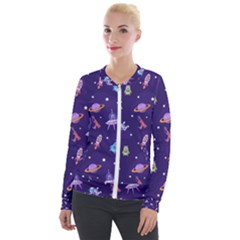 Space Seamless Pattern Velour Zip Up Jacket by Vaneshart