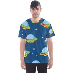 Seamless Pattern Ufo With Star Space Galaxy Background Men s Sports Mesh Tee