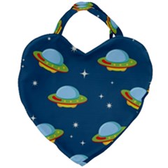 Seamless Pattern Ufo With Star Space Galaxy Background Giant Heart Shaped Tote by Vaneshart