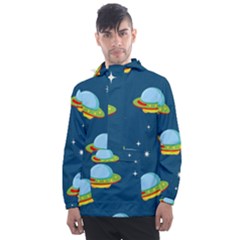 Seamless Pattern Ufo With Star Space Galaxy Background Men s Front Pocket Pullover Windbreaker by Vaneshart