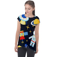 Space Seamless Pattern Cap Sleeve High Low Top by Vaneshart