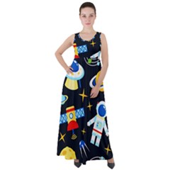 Space Seamless Pattern Empire Waist Velour Maxi Dress