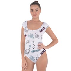 Music Themed Doodle Seamless Background Short Sleeve Leotard  by Vaneshart