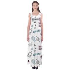 Music Themed Doodle Seamless Background Empire Waist Maxi Dress