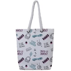 Music Themed Doodle Seamless Background Full Print Rope Handle Tote (small) by Vaneshart