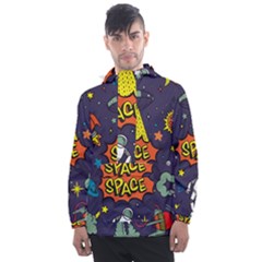 Vector Flat Space Design Background With Text Men s Front Pocket Pullover Windbreaker by Vaneshart