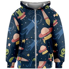 Seamless Pattern With Funny Aliens Cat Galaxy Kids  Zipper Hoodie Without Drawstring by Vaneshart