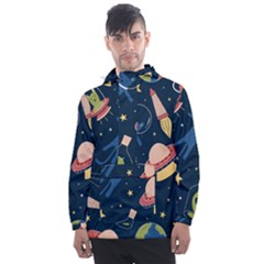 Seamless Pattern With Funny Aliens Cat Galaxy Men s Front Pocket Pullover Windbreaker by Vaneshart