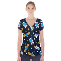 Seamless Adventure Space Vector Pattern Background Short Sleeve Front Detail Top