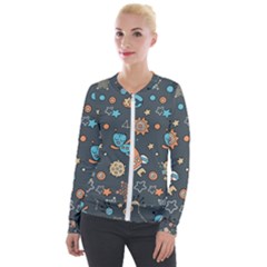 Space Seamless Pattern Velour Zip Up Jacket by Vaneshart