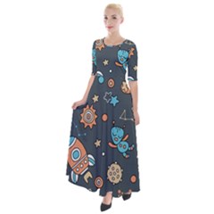 Space Seamless Pattern Half Sleeves Maxi Dress by Vaneshart