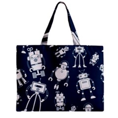 White Robot Blue Seamless Pattern Zipper Mini Tote Bag