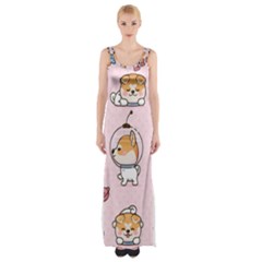 Set Kawaii Smile Japanese Dog Cartoon Thigh Split Maxi Dress