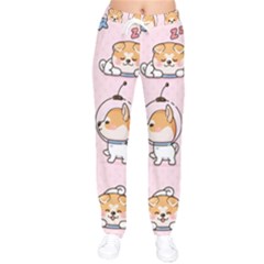 Set Kawaii Smile Japanese Dog Cartoon Women Velvet Drawstring Pants by Vaneshart