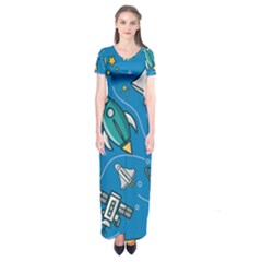 About Space Seamless Pattern Short Sleeve Maxi Dress