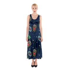 Monster Alien Pattern Seamless Background Sleeveless Maxi Dress by Vaneshart