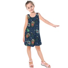 Monster Alien Pattern Seamless Background Kids  Sleeveless Dress