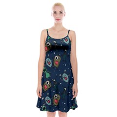 Monster Alien Pattern Seamless Background Spaghetti Strap Velvet Dress by Vaneshart