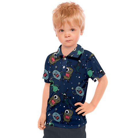 Monster Alien Pattern Seamless Background Kids  Polo Tee by Vaneshart