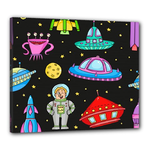 Seamless Pattern With Space Objects Ufo Rockets Aliens Hand Drawn Elements Space Canvas 24  X 20  (stretched) by Vaneshart