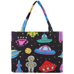 Seamless Pattern With Space Objects Ufo Rockets Aliens Hand Drawn Elements Space Mini Tote Bag