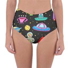 Seamless Pattern With Space Objects Ufo Rockets Aliens Hand Drawn Elements Space Reversible High-waist Bikini Bottoms by Vaneshart