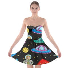 Seamless Pattern With Space Objects Ufo Rockets Aliens Hand Drawn Elements Space Strapless Bra Top Dress by Vaneshart