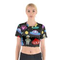 Seamless Pattern With Space Objects Ufo Rockets Aliens Hand Drawn Elements Space Cotton Crop Top View1