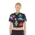 Seamless Pattern With Space Objects Ufo Rockets Aliens Hand Drawn Elements Space Cotton Crop Top View2
