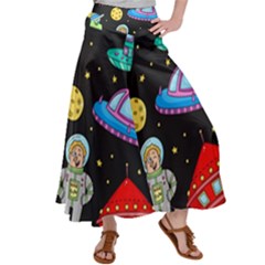 Seamless Pattern With Space Objects Ufo Rockets Aliens Hand Drawn Elements Space Satin Palazzo Pants by Vaneshart