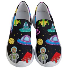 Seamless Pattern With Space Objects Ufo Rockets Aliens Hand Drawn Elements Space Women s Lightweight Slip Ons by Vaneshart