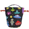 Seamless Pattern With Space Objects Ufo Rockets Aliens Hand Drawn Elements Space Drawstring Bucket Bag View2