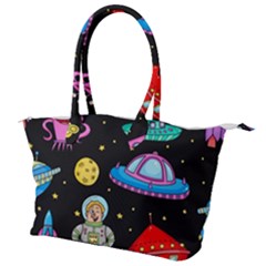 Seamless Pattern With Space Objects Ufo Rockets Aliens Hand Drawn Elements Space Canvas Shoulder Bag by Vaneshart