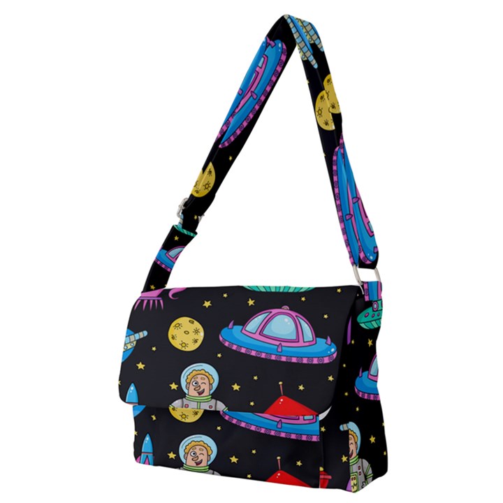 Seamless Pattern With Space Objects Ufo Rockets Aliens Hand Drawn Elements Space Full Print Messenger Bag (M)