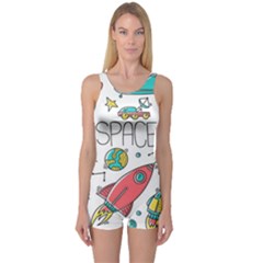 Space Cosmos Seamless Pattern Seamless Pattern Doodle Style One Piece Boyleg Swimsuit by Vaneshart