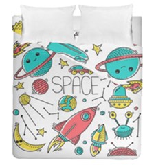 Space Cosmos Seamless Pattern Seamless Pattern Doodle Style Duvet Cover Double Side (queen Size) by Vaneshart