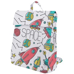 Space Cosmos Seamless Pattern Seamless Pattern Doodle Style Flap Top Backpack by Vaneshart