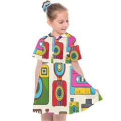 Retro Cameras Audio Cassettes Hand Drawn Pop Art Style Seamless Pattern Kids  Sailor Dress by Vaneshart