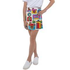 Retro Cameras Audio Cassettes Hand Drawn Pop Art Style Seamless Pattern Kids  Tennis Skirt by Vaneshart