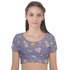 Outer Space Seamless Background Velvet Short Sleeve Crop Top  by Vaneshart